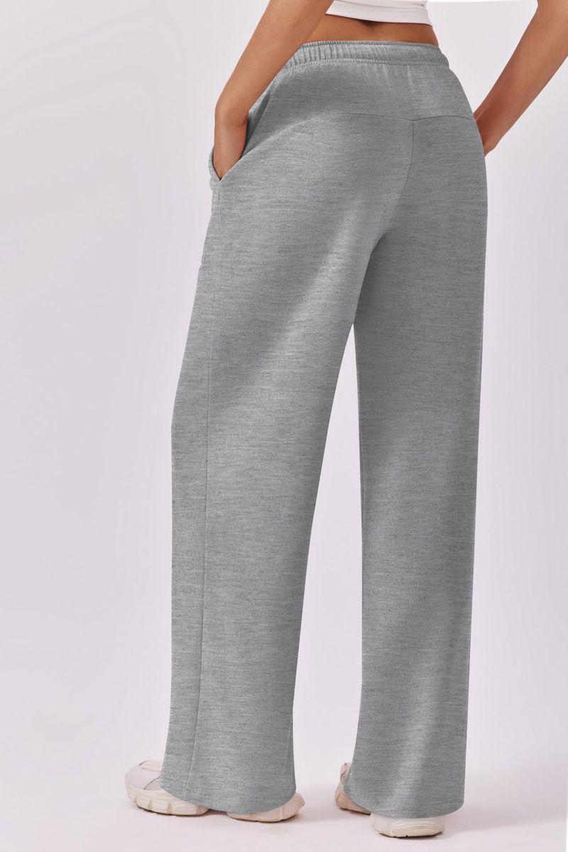 Nuovi pantaloni elastici in vita con tasche laterali, pantaloni della tuta larghi in pile spesso, taglio dritto, tinta unita, pantaloni lunghi da donna_voghion.com