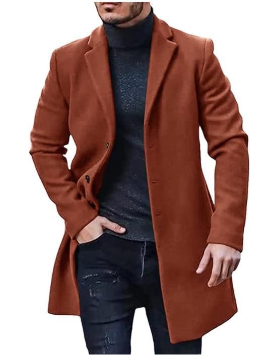"Men's Wool-Blend Casual Coat – Lightweight Windbreaker With Classic Lapel (Black/Slate Gray/Caramel/Olive Green, M-3XL)"_voghion.com