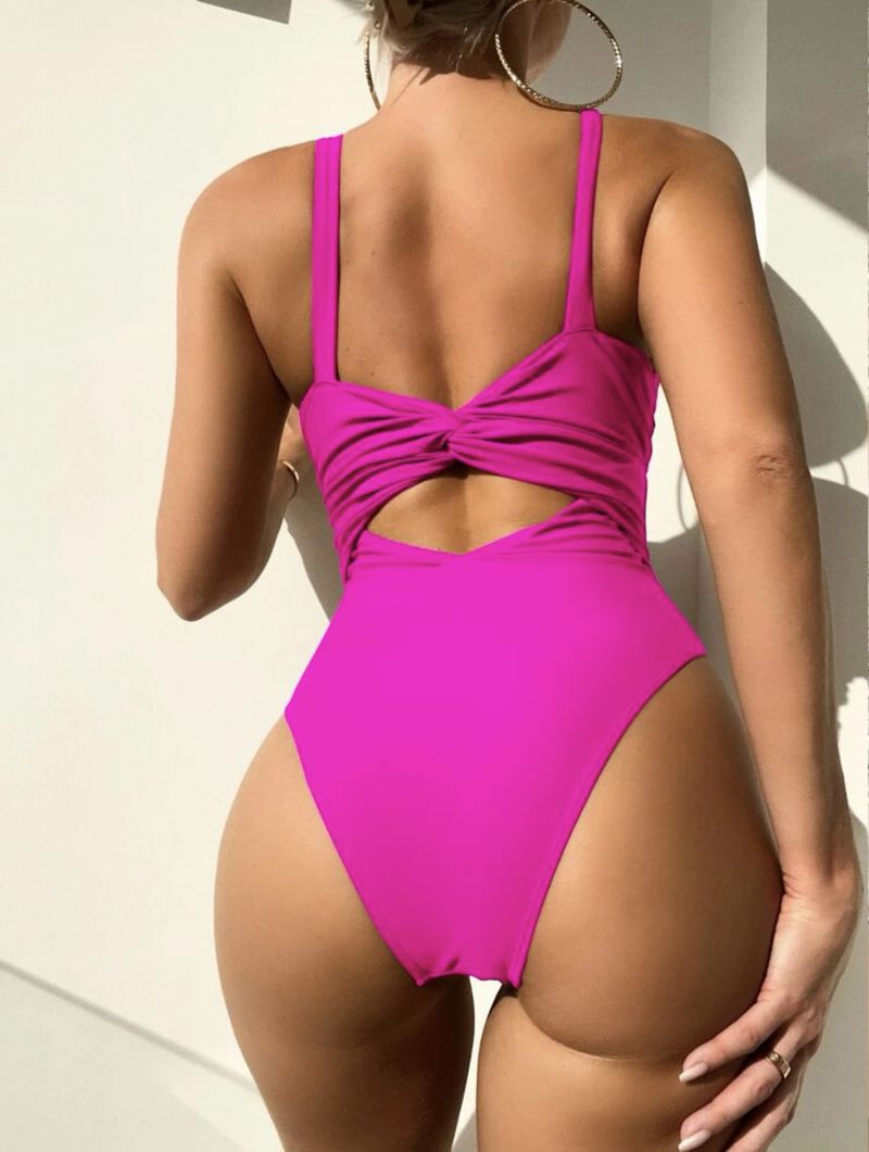 Maillot de bain une pièce bikini sexy, couleur unie_voghion.com