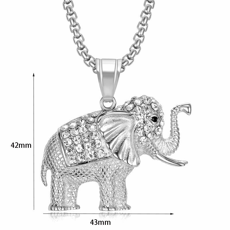 Collar con colgante de elefante con diamantes incrustados en acero de titanio y chapado en oro de Hip Hop_voghion.com