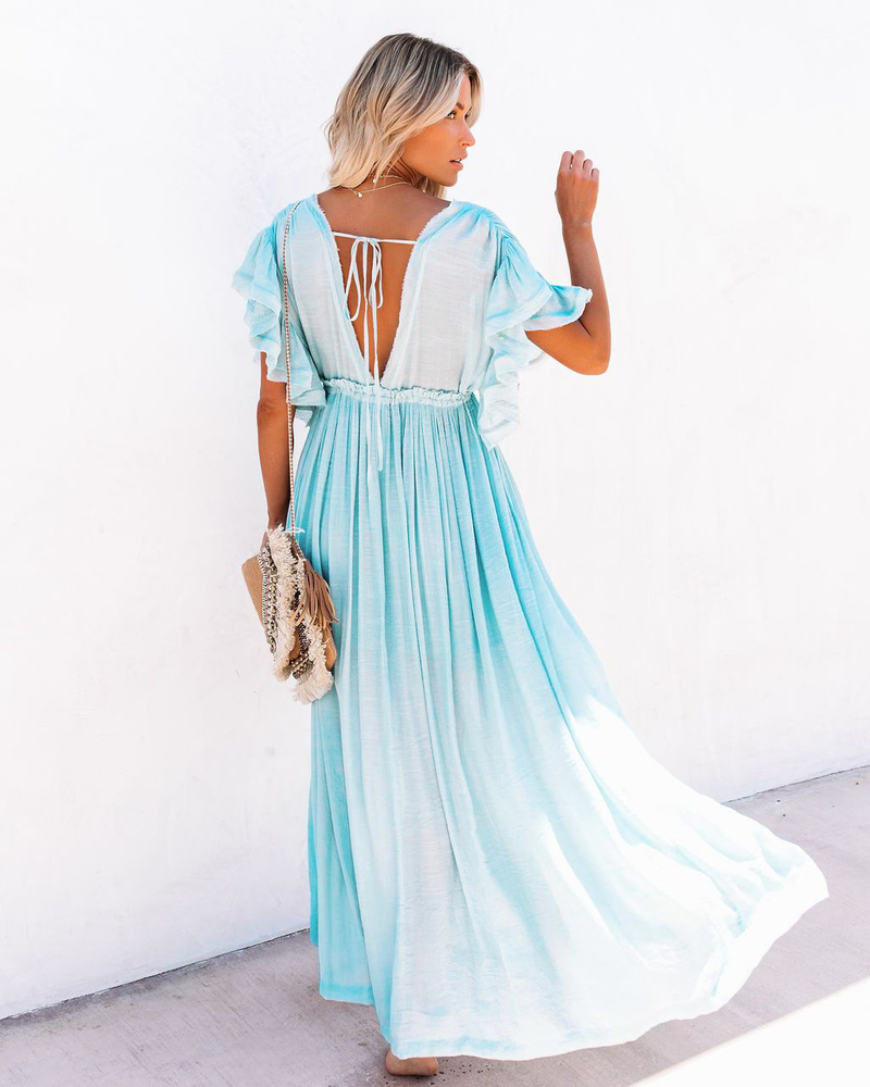 nuovo stile copricostume da spiaggia in tessuto di bambù con bottoni, corda in vita, gonna lunga, camicia di protezione solare_voghion.com