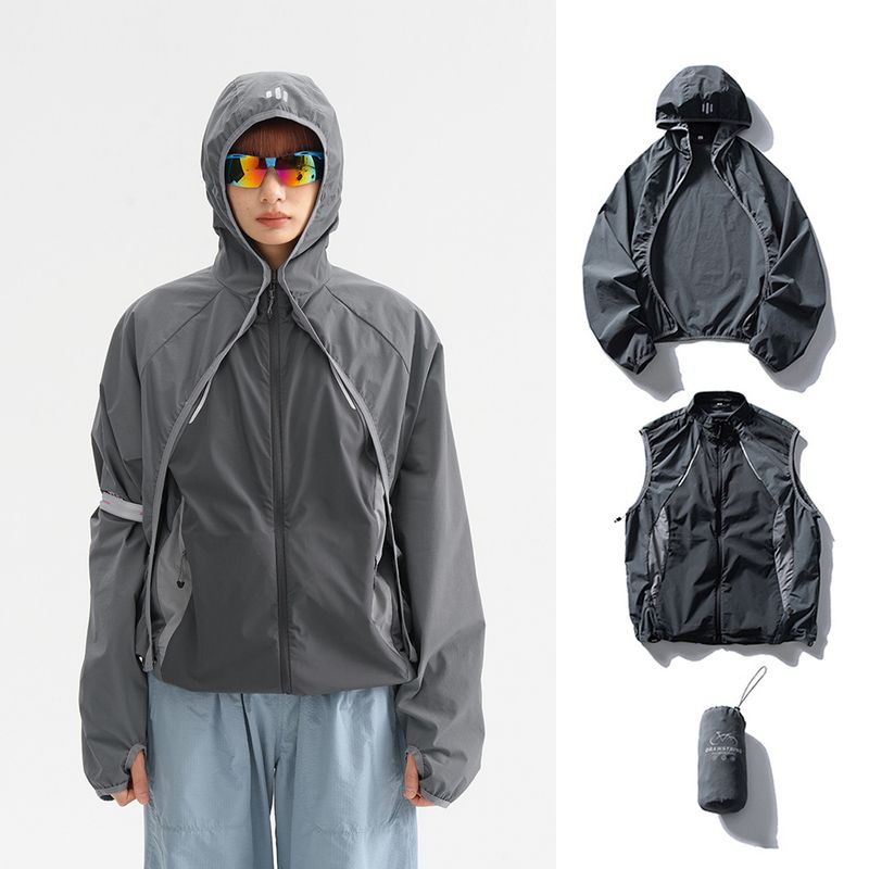 Giacca da trekking per uomo, set 3 in 1 staccabile in due pezzi, design riflettente, giacca a vento leggera con cappuccio_voghion.com