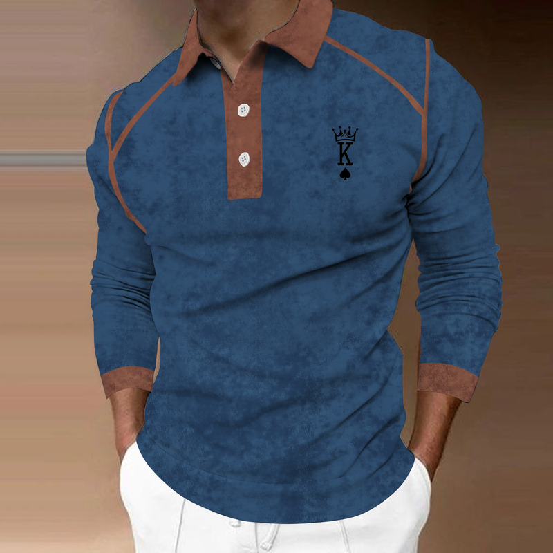Men's clothing summer fashion 3D HD printing comfortable long-sleeved letter K breathable casual polo shirt_voghion.com