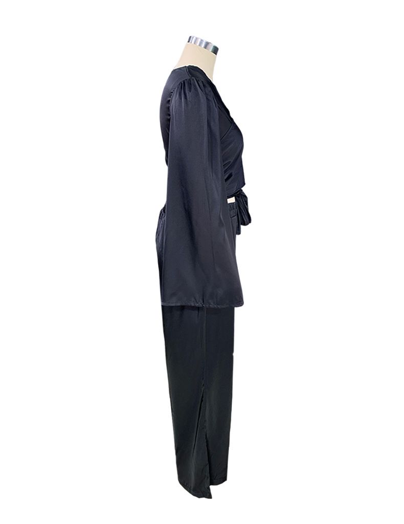 Autumn solid color long-sleeved tops straight trousers casual suit two-piece set_voghion.com
