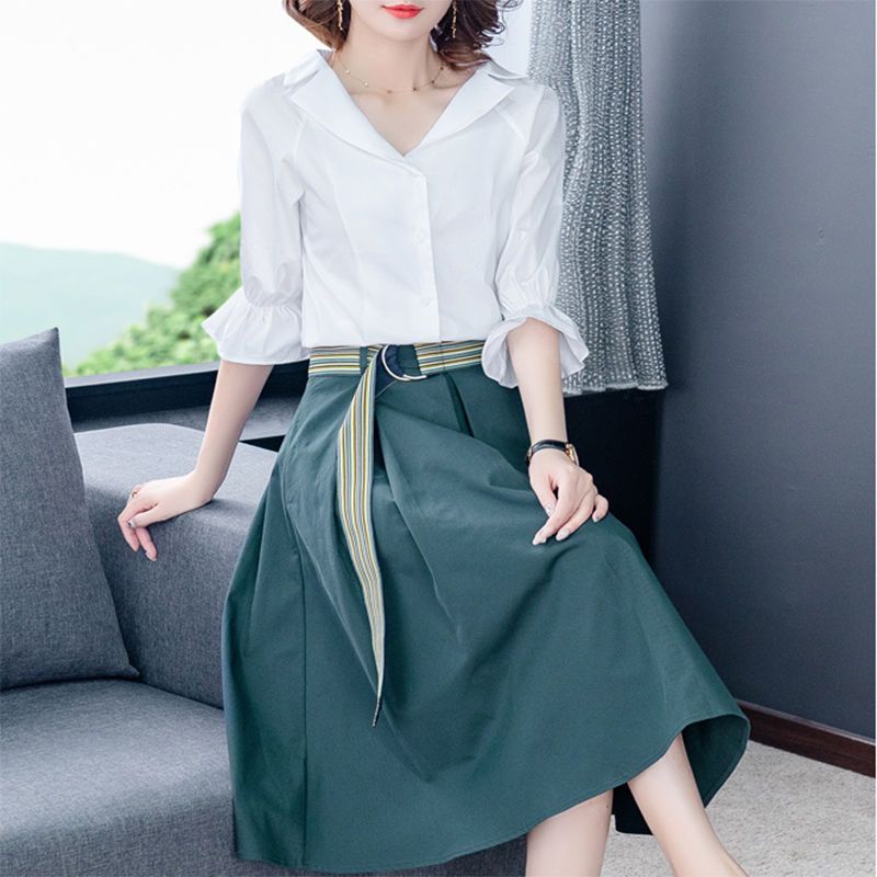 Ensemble chemise/costume en coton pour femme, nouvelle collection été 2025, jupe courte, jeune et élégante, deux pièces_voghion.com