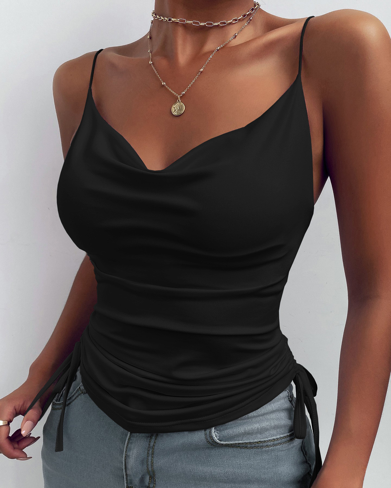 Gilet casual da donna con scollo a V profondo in tinta unita con coulisse attillata_voghion.com