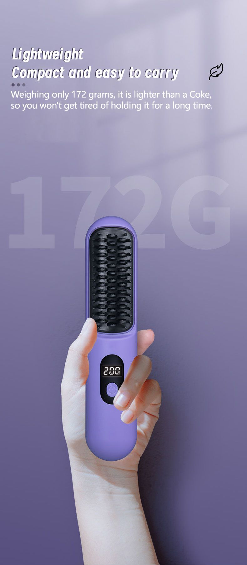 Pente sem fio com carregamento USB, visor de temperatura para cuidados com íons negativos, pente portátil para cabelos lisos_voghion.com