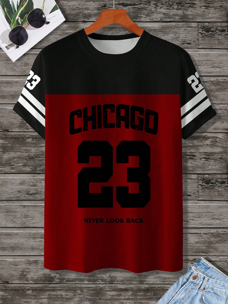 Maglietta casual versatile da uomo con scollo tondo, maniche corte, stampa digitale, comoda, traspirante e ad asciugatura rapida_voghion.com