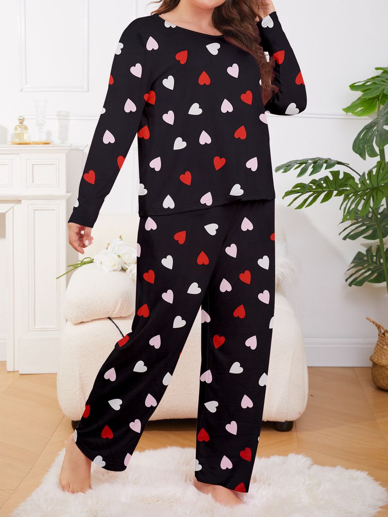 Underwear & Sleepwears large size pajamas women's spring and autumn style love printing long sleeved trousers suit fat MM home clothes_voghion.com