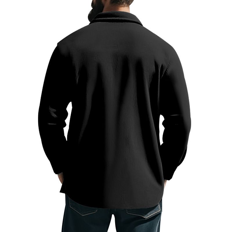 Herrenjacke im amerikanischen Stil mit Fleecefutter, Umlegekragen, mehreren Taschen, einreihig, einfarbig, lässiger Mantel für Herren_voghion.com