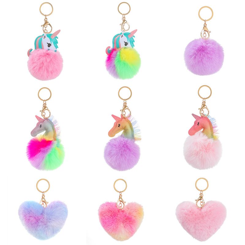 New unicorn plush ball pendant backpack, shoulder makeup bag, zero wallet, cute colorful keychain_voghion.com