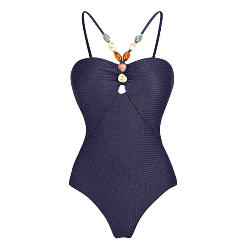 Maillot de bain une pièce perlé pour femme - Tissu texturé élégant_voghion.com
