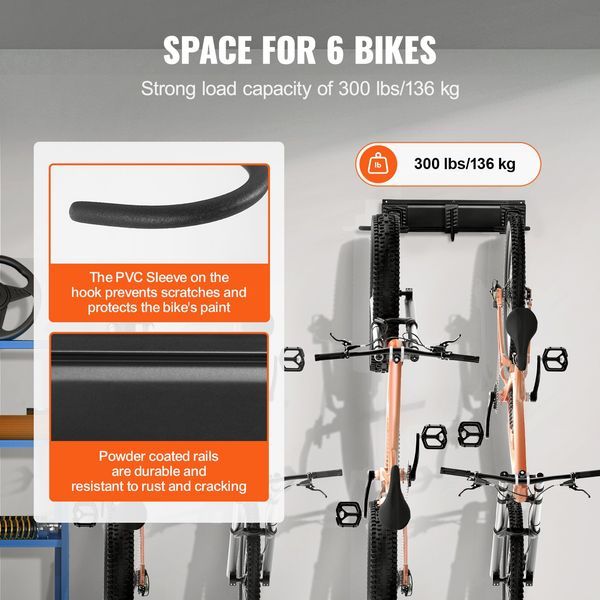 Bike Storage Rack, 6 Bike Racks And 3 Helmets Hooks, Wall Mount Bike Storage Hanger, Home & Garage Organizer, Customizable For Various Bike Siz_voghion.com