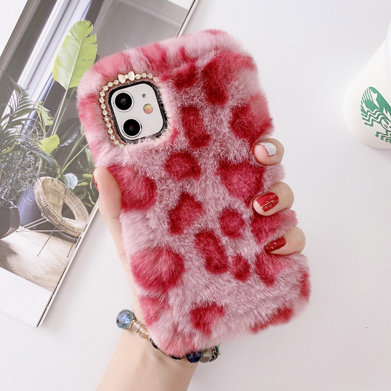 Plush leopard print suitable for iphone13promax Apple 12/11 mobile phone case XS/XR girl 78plus soft case_voghion.com