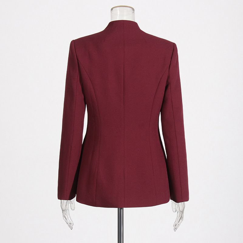 GraceChic 2025 New Style Elegant Commuter Two-Piece Set: Collarless Waist-Cinching Blazer + High-Waisted Long Pants Women's Solid_voghion.com