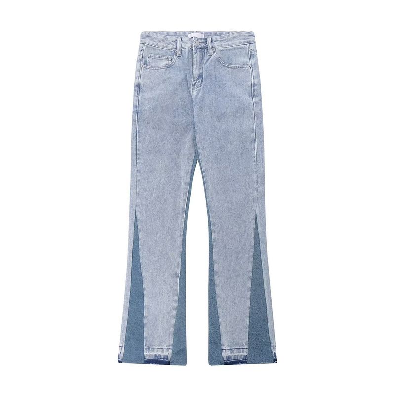 Pantaloni in denim patchwork vintage semplici, larghi, lavati in strada, sbiaditi, alla moda_voghion.com
