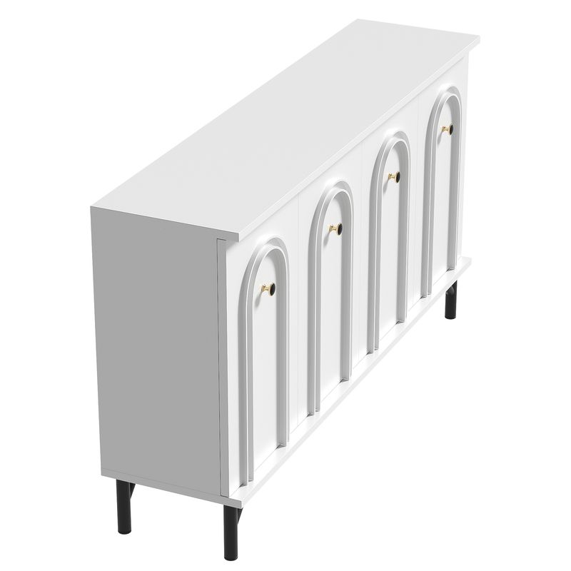Credenza Weiß 140cm Mit 4 Türen, 3D-Bogenfront, Verstellbaren Böden_voghion.com