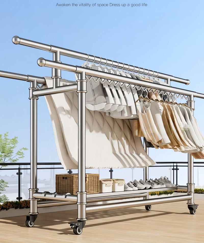 Molensige 304 Laser Full Welding Thickened Stainless Steel Telescopic Clothes Rustproof Balcony Dormitory Drying Rack_voghion.com