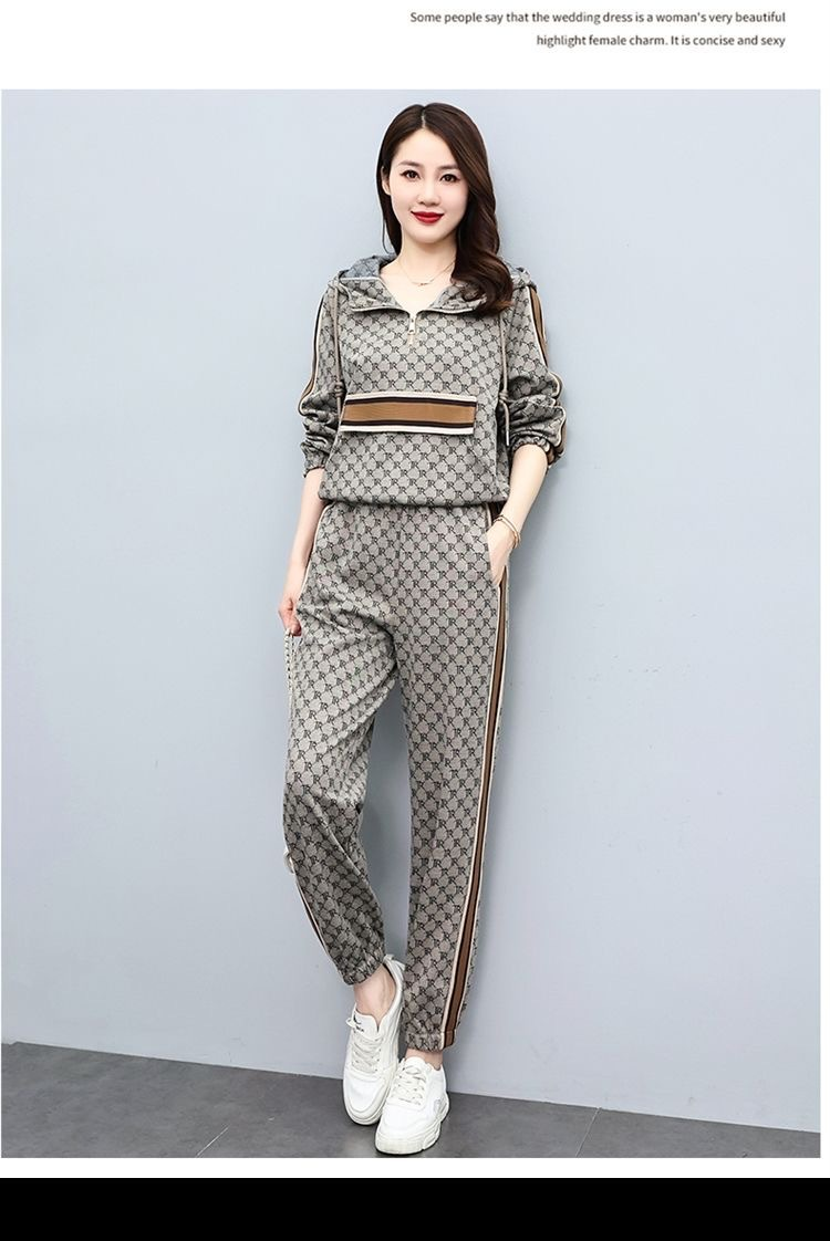 Women'S Spring and summer new fashion casual slimming temperament sports sweatshirt two-piece set with western style and age-reducing fashionable suit_voghion.com