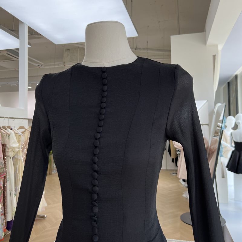 Damenbekleidung Nische Flower Fairy Bud Buttoned Slim Dress Sweet Salt Einzigartiges Design Einfarbig Kurz_voghion.com