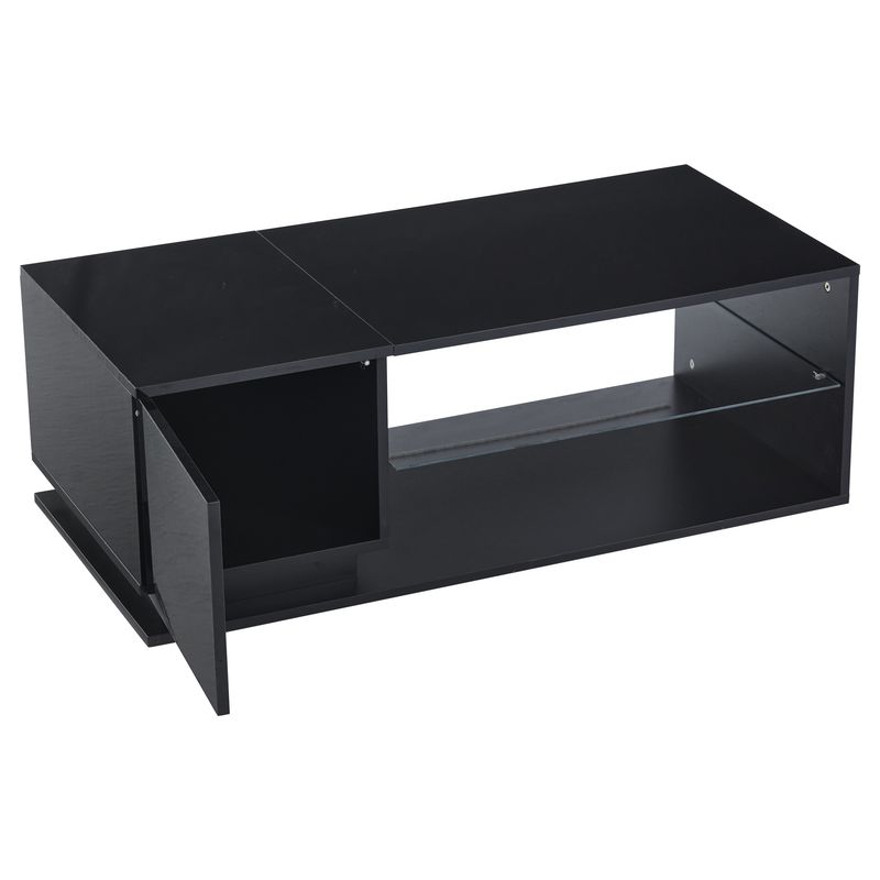 Table basse LED avec rangement, table de salon brillante avec bande lumineuse, 105 x 50 x 36 cm_voghion.com