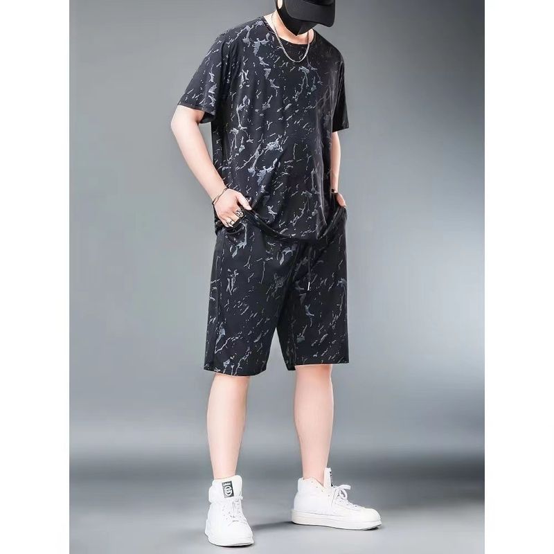 Men's Clothing Ice Silk Sports Suit Men's Summer Thin Short Sleeved T Shirt Quick Drying Casual Shorts Loose Large Size Clothes Set_voghion.com
