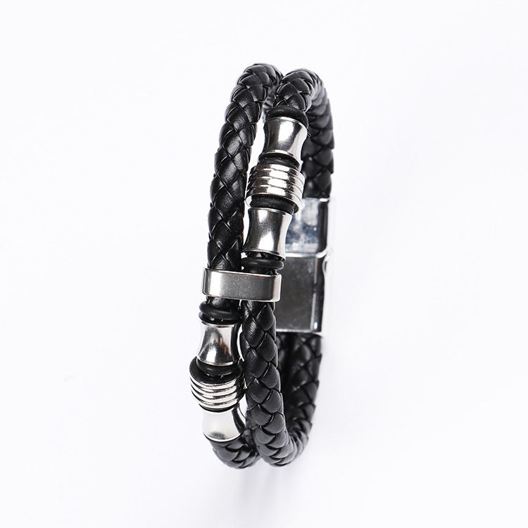 Unisex Woven Creative Leather Stainless Steel Alloy Magnetic Clasp Personality New Bracelet Wristband_voghion.com
