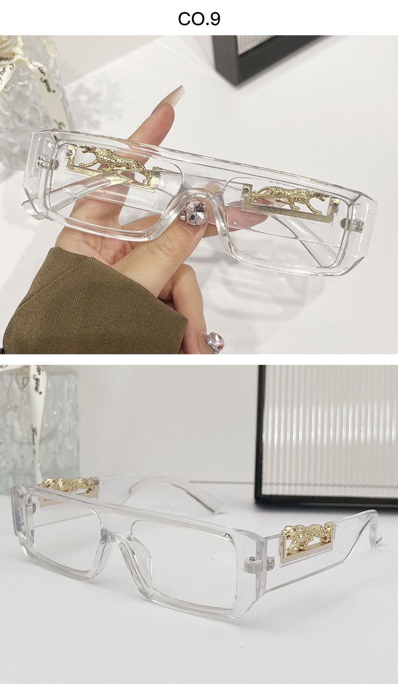 VOOTHOST Occhiali da sole alla moda da uomo e da donna con montatura quadrata, in metallo, con decorazione a testa di leopardo, monoblocco, montatura piccola, Y2K, UV400, F0287_voghion.com