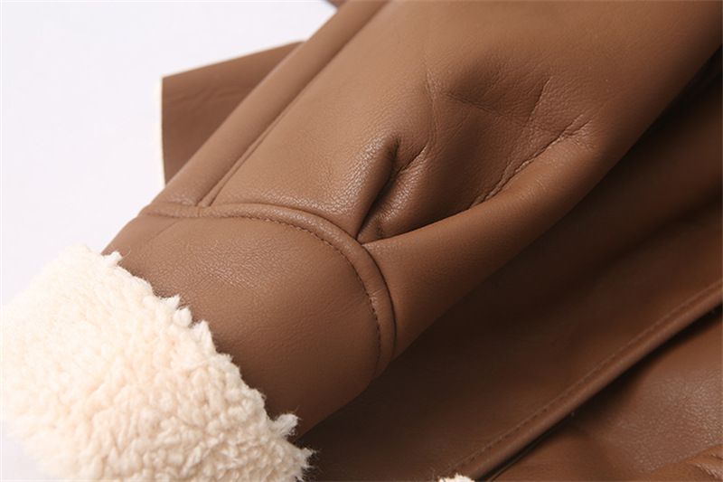 Chaqueta retro de ante sintético – Abrigo biker corto con cinturón de inspiración vintage (claro/oscuro, estilo chic de los años 70)_voghion.com