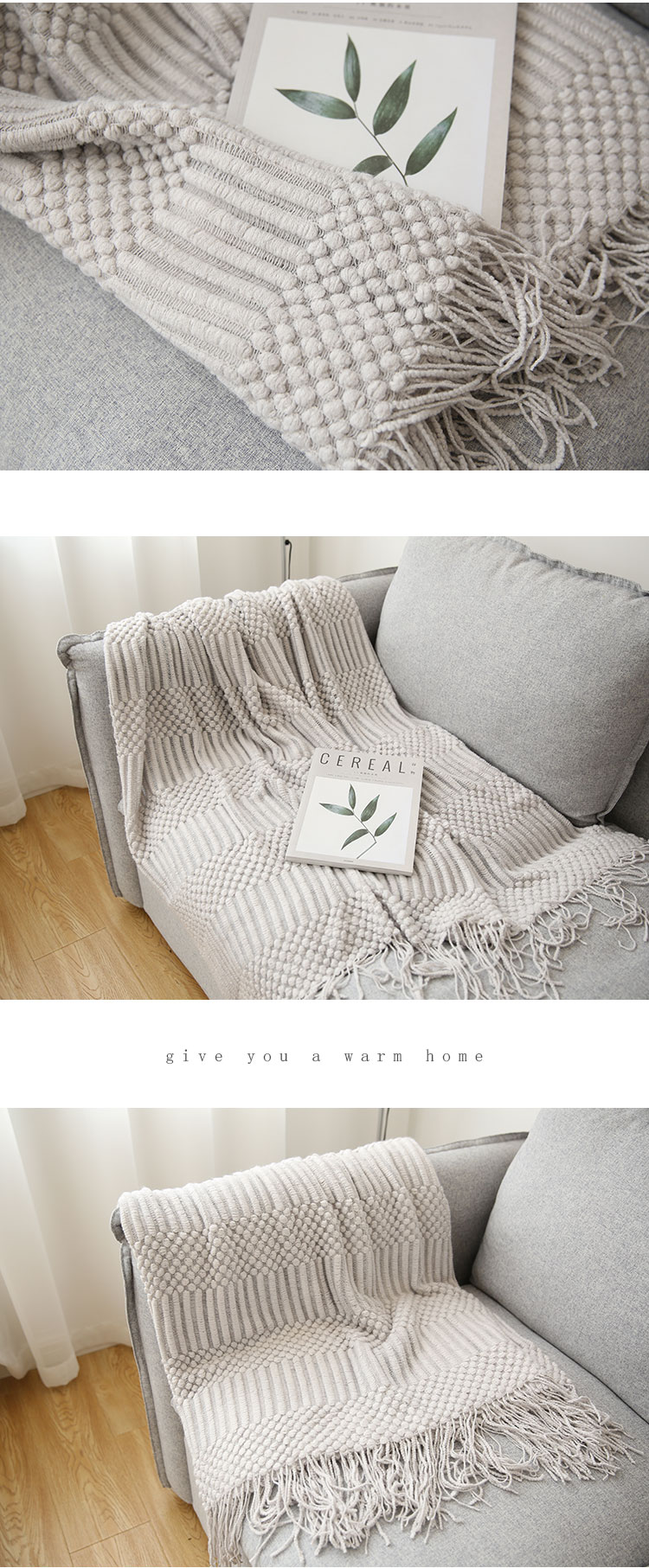Nordic Solid Tassel Cover Blanket Minimalist ins Bubble Blanket Office Lunch Break Blanket Air Conditioning Blanket Sofa_voghion.com
