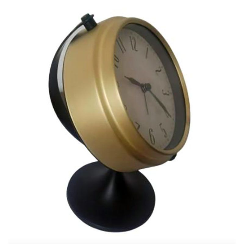 Metall-Globus-Wecker, Retro-Tischuhr, goldene Schale, schwarzer Sockel, 180 Grad schwenkbar, leises Uhrwerk, BB-Alarm_voghion.com