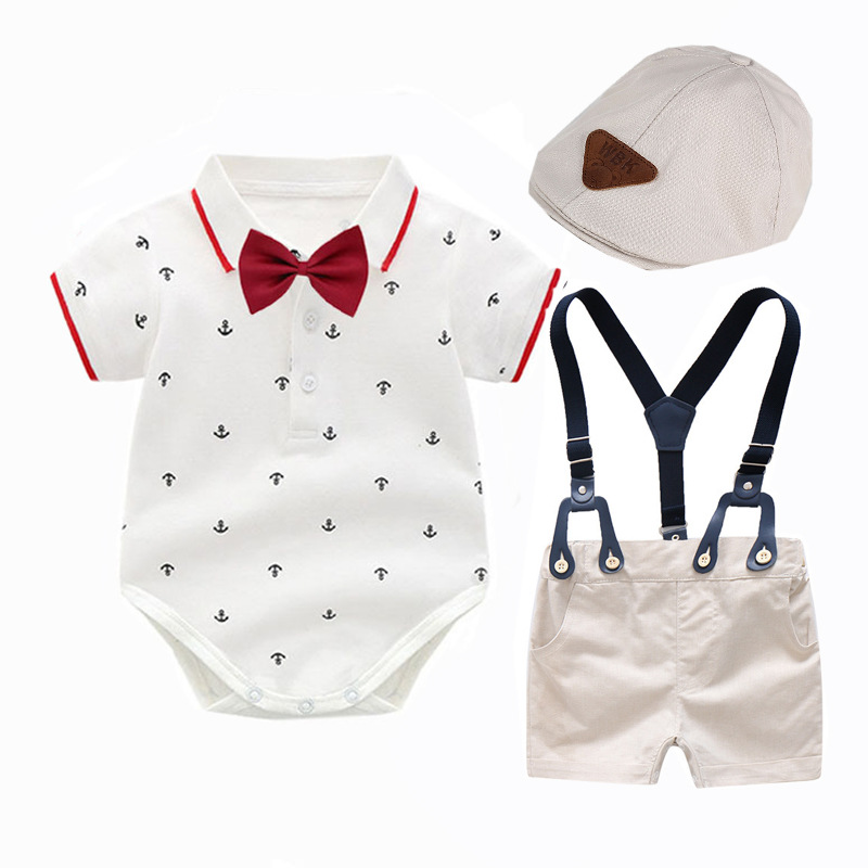 Children's Summer new style infant clothing, children's crawling clothes, triangle khaki + hat multi-piece set, gentleman's clothing_voghion.com