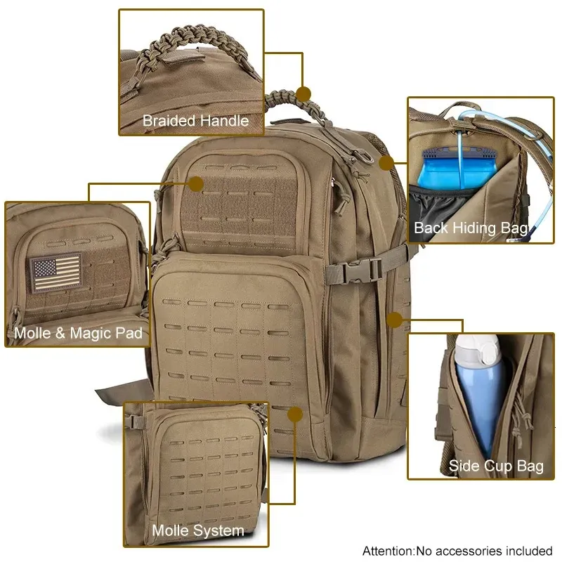 Backpack 3P Tactical Pack For Men Work Hunting Accessories Camping Army Molle Assault Utility EDC Outdoor Bag 45L 250407_voghion.com