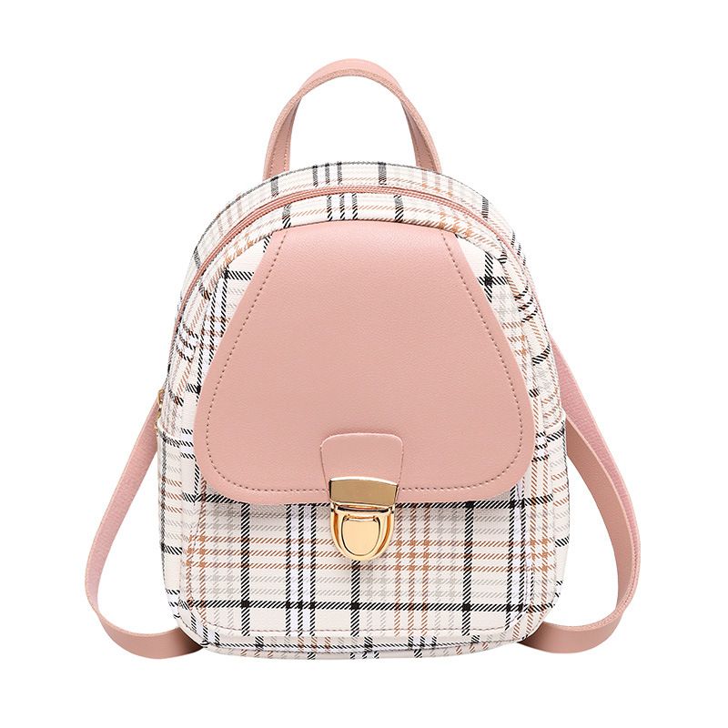 Women's Backpack 2024 New Plaid Color Matching Lock Cylinder Shoulder Bag For Women_voghion.com