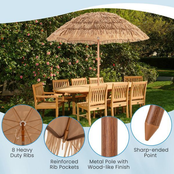 6.5 Feet Thatched Tiki Umbrella With Foldable Stand Push Button Tilt_voghion.com