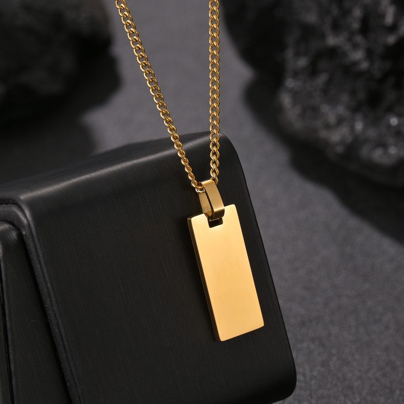 Collana con ciondolo con distintivo militare liscio, fibbia quadrata, nome inciso al laser personalizzato, semplice e personale._voghion.com