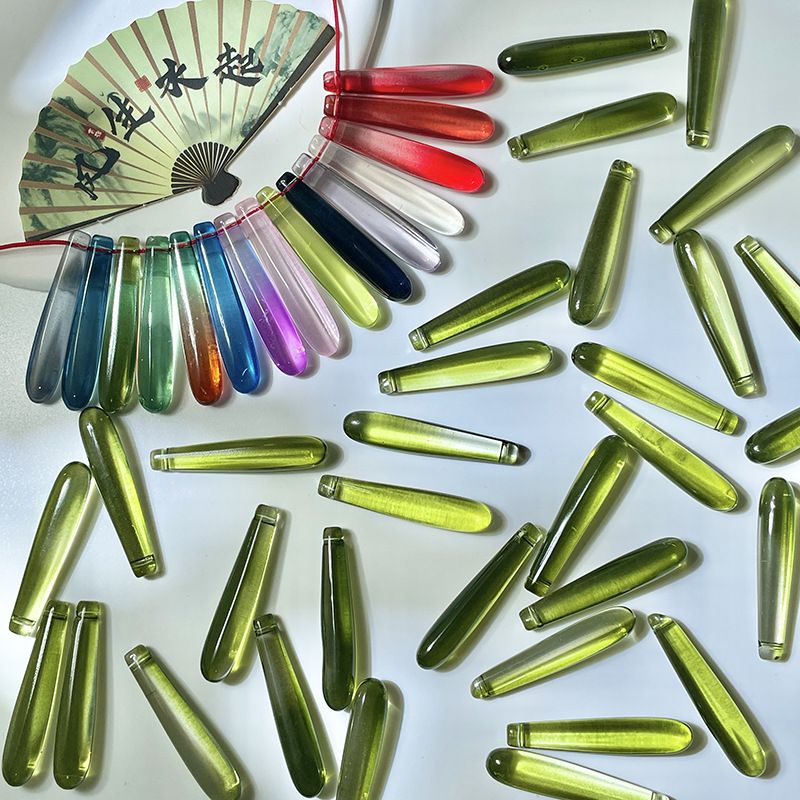 Ciondolo a goccia d'acqua lunga in vetro stile antico da 6x35 mm, gioielli fai da te con nappe fatte a mano, forcina per capelli, accessori per orecchini,_voghion.com