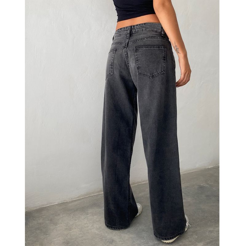 Sieviešu apģērbi ar zemu vidukli neelastīgi mazgāti taisni džinsi sievietēm rudens jaunas ielas platas džinsa bikses sievietēm_voghion.com