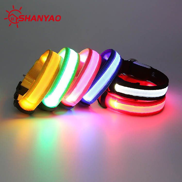 LED Light-Up Flashing Fabric Fiber Optic Collar Outdoor Walking Necklace Pet Dog Neck Ring Wholesale_voghion.com