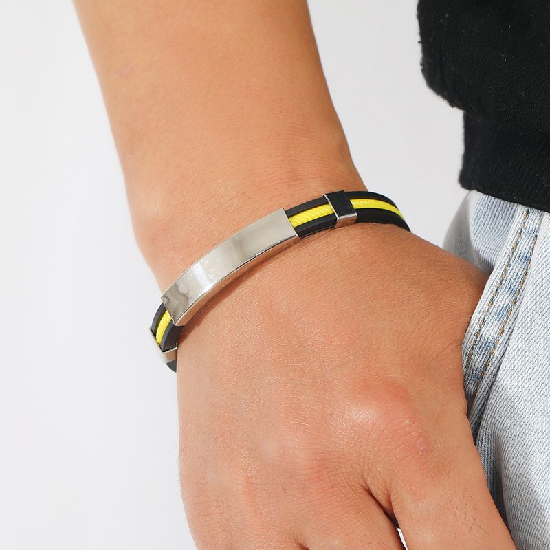 heta Selg DIY graverade mäns titan silikon rostfritt stål stjärnarmband_voghion.com