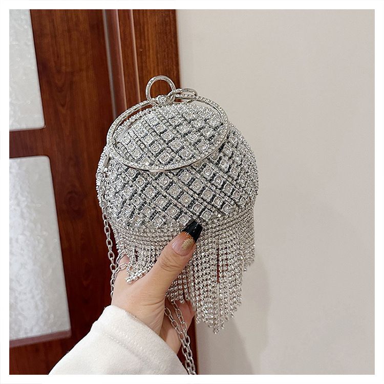 Robe de soirée métallique à motif de roses sphériques et diamants pour femme, petit sac à main de style défilé_voghion.com
