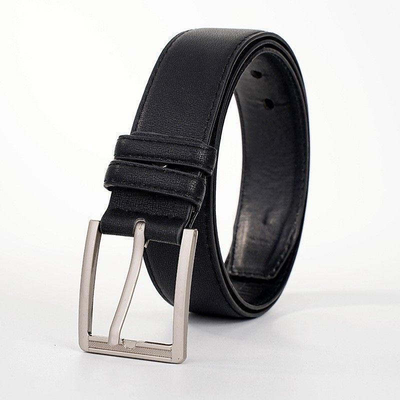 New Square Head Pin Buckle For Men Fashion Business Men's Black Brown Single Loop PU Belt_voghion.com