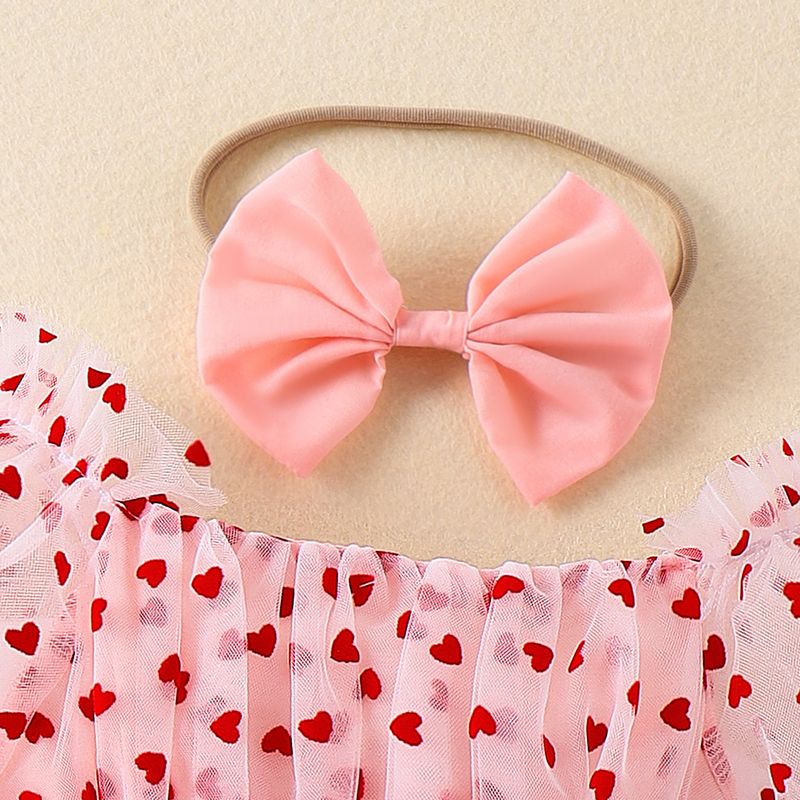 Baoshi Clothing Spring and Autumn New Newborn Children's Love Mesh Harper with Headwear Set_voghion.com