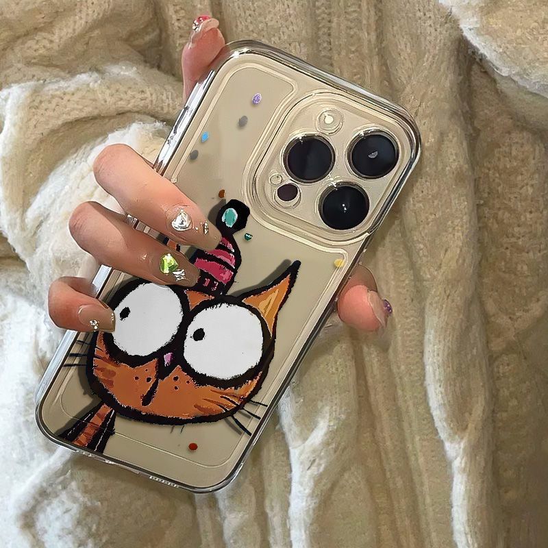 Custodia per telefono con testa di gatto dipinta colorata, trasparente, con foro di precisione, compatibile con Mate60/P70 16/15/14/13_voghion.com