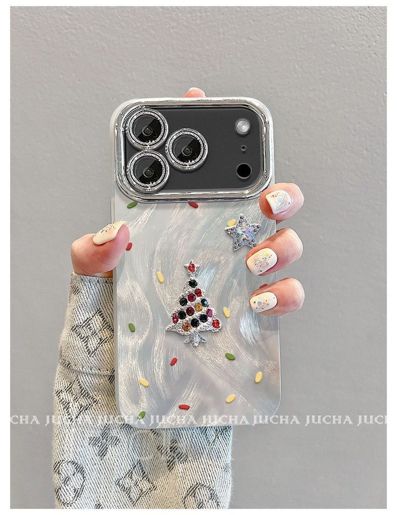 50704555550<=3 Compatible avec chaîne de suspension Coque de téléphone antichoc à couverture intégrale pour iPhone 17 Pro Max, motif sapin de Noël 3D_voghion.com