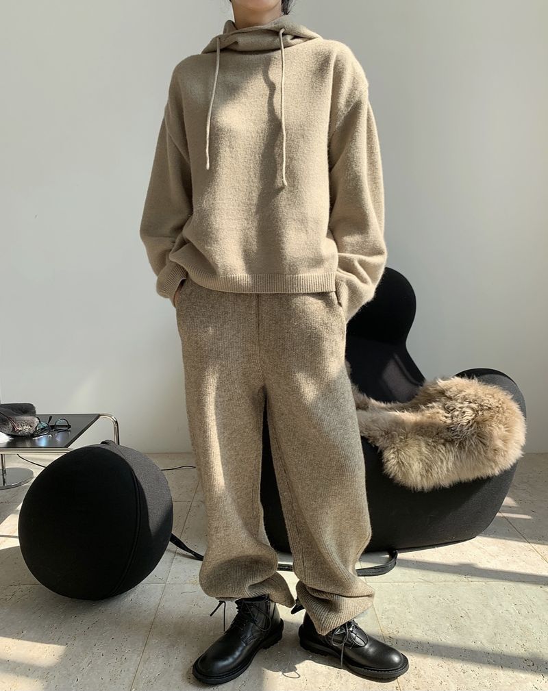 Mädchen Winter Neue Koreanischer Stil Bequeme Hohe Taille Strick Weites Bein Locker Figurformende Dicke Warme Wolle Lazy Pants für Damen_voghion.com