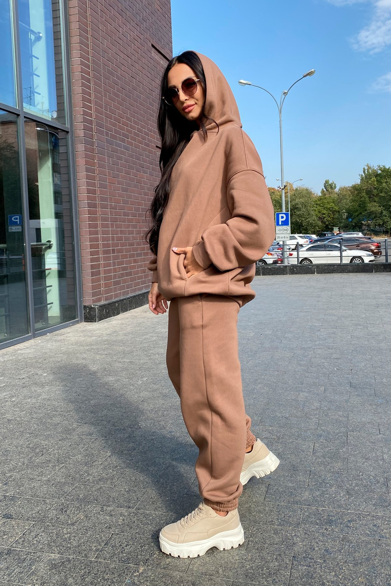 European and American autumn and winter new fashion solid color hooded sweatshirt casual two-piece set_voghion.com