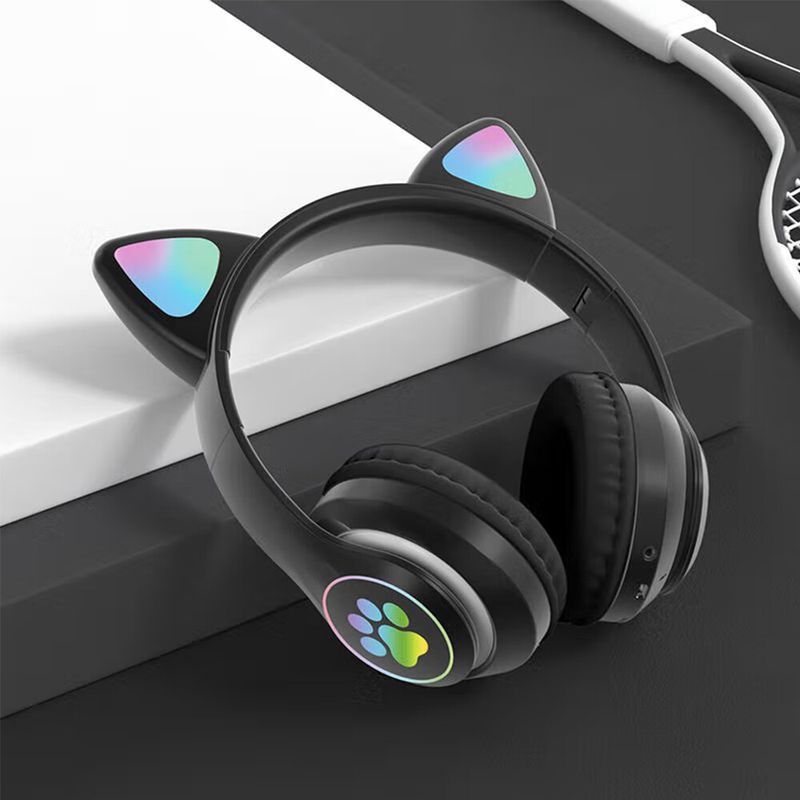 Erwachsene Kinder Kopfhörer Wireless Bluetooth Headset LED Lichter Katze Ohr Kopfhörer_voghion.com