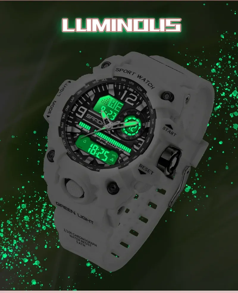 SANDA 3353 Sports Waterproof Electronic Shockproof LED Dual Display Lady Quartz Wristwatches Digital Watch For Boy Girl Children_voghion.com