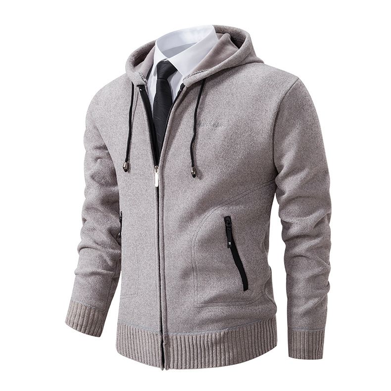 Suéter con capucha y forro polar para hombre - Chaqueta de punto de invierno (negro/carbón/azul marino/marrón/gris claro, M-3XL)_voghion.com
